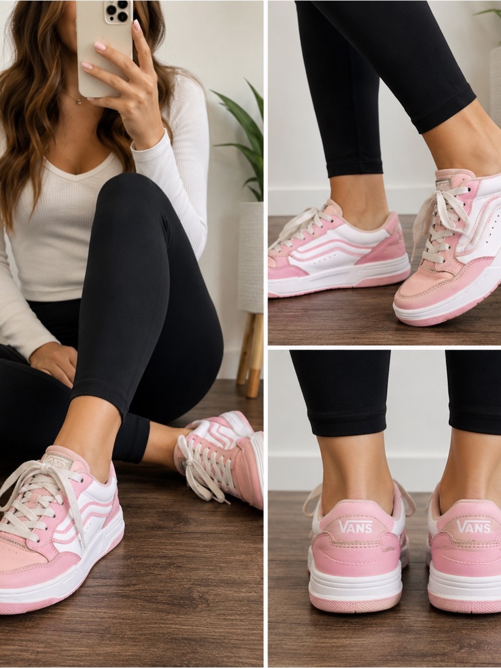 Vans Pink & White Low Top Sneakers Girls Juniors Size 4 Y2K Skater Shoes